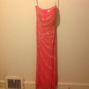 Long Pink Sequined Prom Dress
